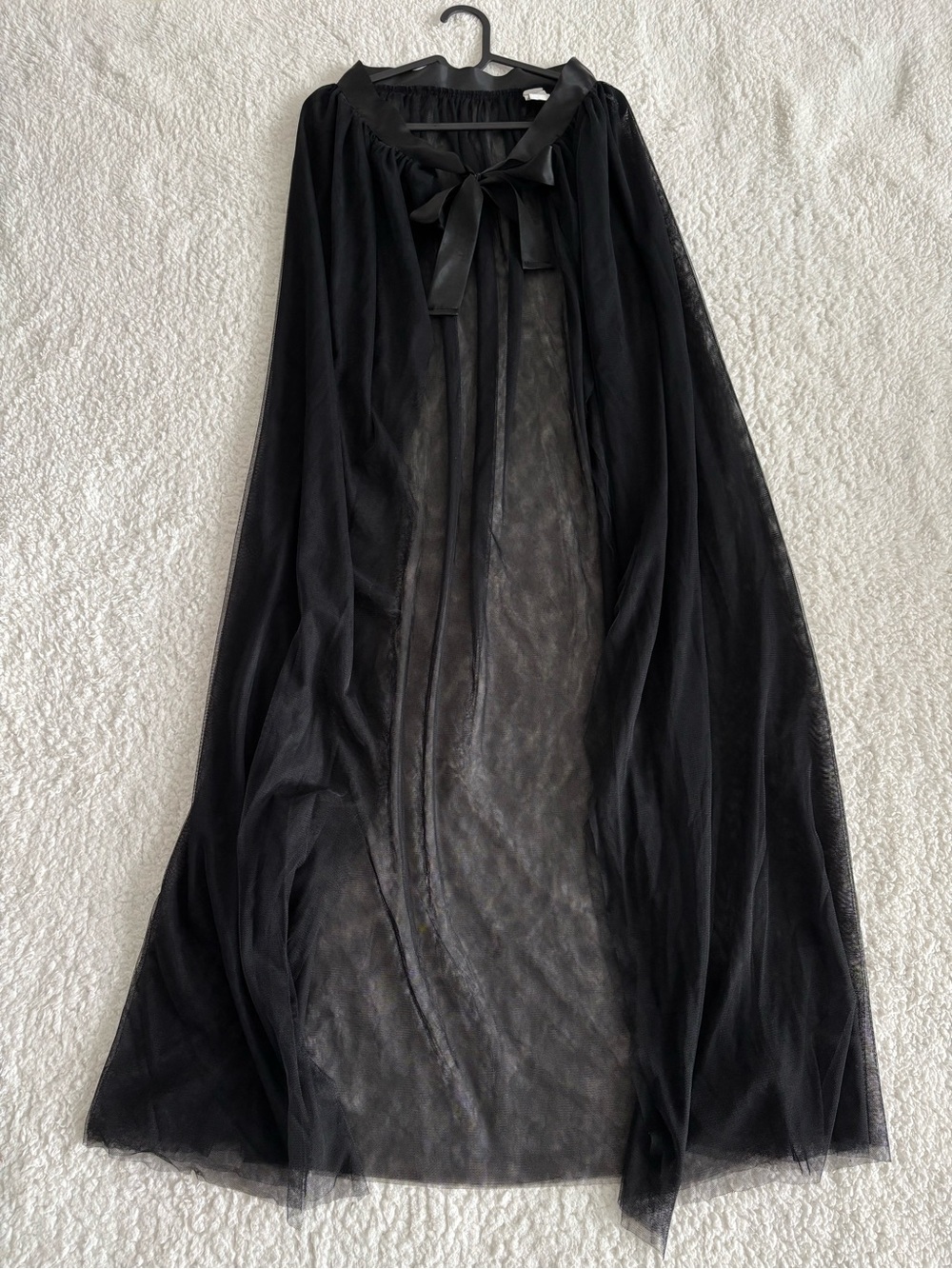 Black Sheer Tulle Cape Robe Wrap Overlay Satin Bow Gothic Halloween Costume